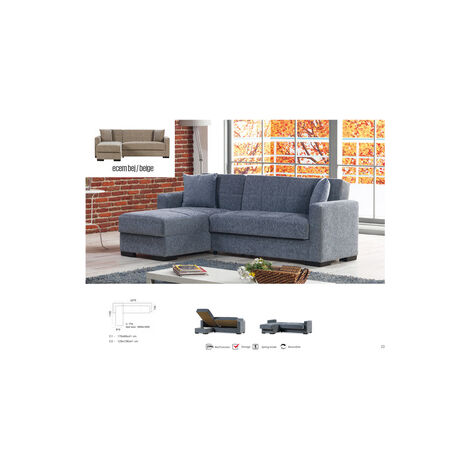 DIVANO DIVANOLETTO PRONTOLETTO MERLIN CORNER CON PENISOLA GRIGIO O BEIGE (1/5)