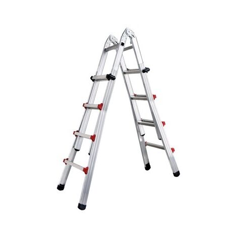 Fraschetti – Scala telescopica in alluminio 4+4 gradini – Portata massima 140 Kg – Altezza max 3,90 mt – Base allargata per stabilità (1/6)