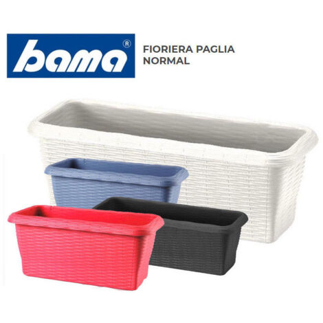 BALCONETTA VASO FIORIERA RETTANGOLARE PAGLIA IN PLASTICA CM. 40X20X17,5H