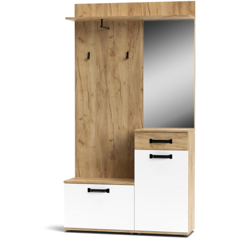 Mobile ingresso con specchio cm 104x32x190h mod. MOSSO Rovere Bianco
