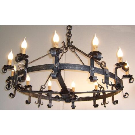 LAMPADARIO FORGIA 12 LUCI IN FERRO BATTUTO LANTERNA APPLIQUE LAMPIONE LAMPADE (1/5)