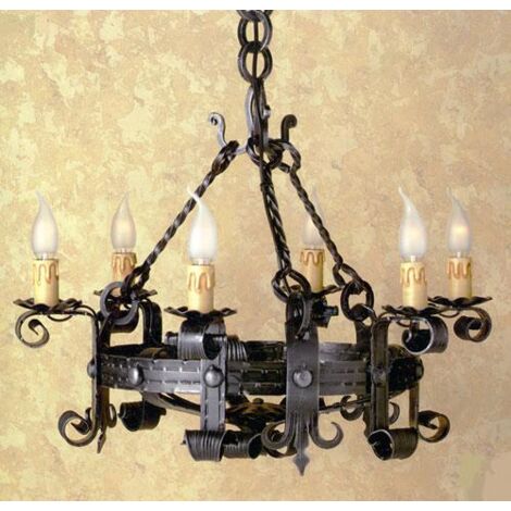 LAMPADARIO FORGIA 6 LUCI FERRO BATTUTO LAMPADE LAMPIONE APPLIQUE LANTERNA (1/5)