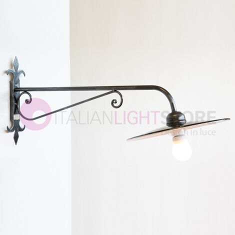 LAMPADA APPLIQUE LANTERNA FERRO BATTUTO CON PIATTO RUSTICA CM.90 PLAFONIERA