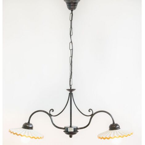 LANTERNA LAMPADARIO LAMPADA PLAFONIERA VULCANO BILANCERE 2 LUCI FERRO BATTUTO (1/4)