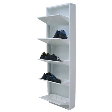 Scarpiera in Metallo 5 Ante Basculanti Colore Bianco 50x15x169H cm