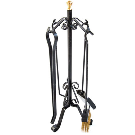 SET ATTREZZI CAMINO ORVIETO CM. Ø 23 x 59H FERRO BATTUTO ACCESSORI PER CAMINETTO (1/2)