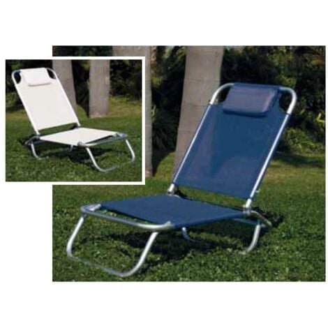 SPIAGGINA IN ALLUMINIO CON POGGIATESTA BLU CM. 112X47X19/71H