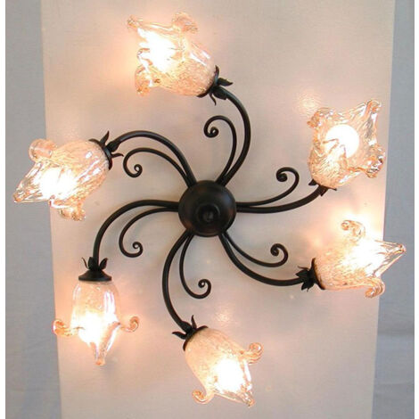 LAMPADA PLAFONIERA APPLIQUE LAMPADARIO EMOZIONI 6 LUCI DIAM. CM 55 NERO/RUGGINE (1/4)