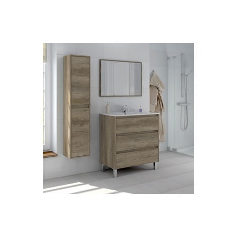 KIT MOBILE BAGNO DAKOTA 3 CASSETTONI CM. 80X45X86H ROVERE COMPLETO DI SPECCHIO