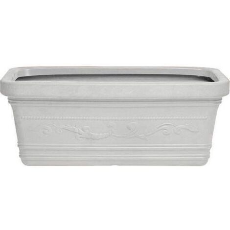 VASO RETTANGOLARE FESTONATO 60x32x28H cm BIANCO in Resina con doppio BORDO