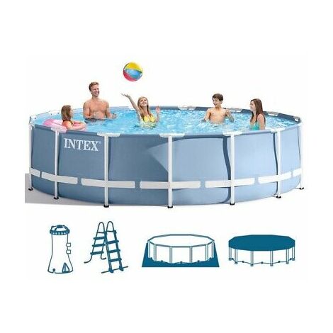 Intex Piscina Rotonda Con Telaio In Metallo 305x76 Cm - Telo In PVC, Pompa Filtro Inclusa, Capacità 4.485 L, Facile Da Montare
