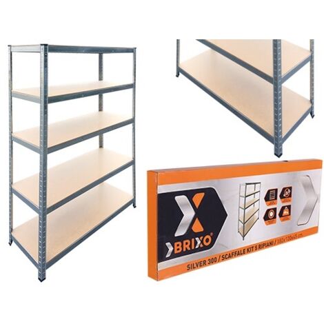 SCAFFALI IN 5 PIANI BRIXO SILVER 300 CM.L120xP45xH180