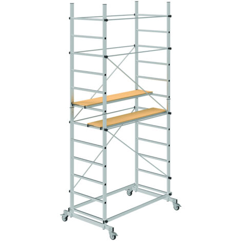 Fraschetti – Trabattello in alluminio 155x100xH360 cm – Portata massima 150 kg – Superficie antiscivolo – Ruote con freno – Stabilità e sicurezza in altezza (1/4)
