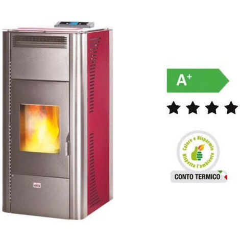 Termostufa a pellet Queen Idro 20 bordeaux – Potenza 18,22 kW – Rendimento 96,71% – Capacità serbatoio 38 kg – Telecomando e WiFi (1/3)