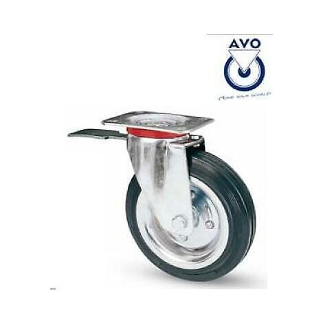 Ruota girevole per carrelli in gomma con freno art80bis con piastra acciaio  diametro ruote: � mm80