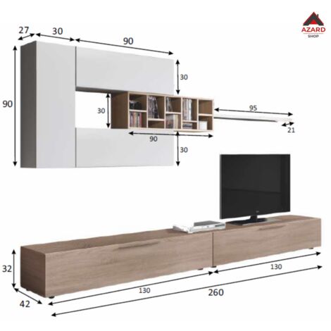 KIT PARETE ATTREZZATA DECO' CM. 260X42X32H ROVERE/BIANCO