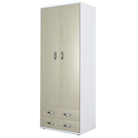 ARMADIO A 2 ANTE CON CASSETTI BIANCO/OLMO NOBILITATO MELAMINICO CM.80x52xH170