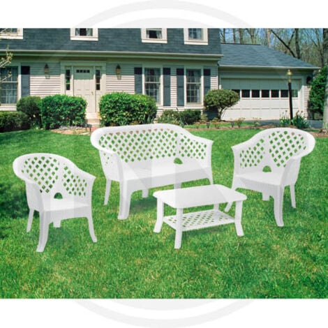 SALOTTO SET DA GIARDINO IN RESINA BIANCO VERANDA 4 PEZZI MADE IN ITALY