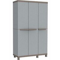 Armadio 3 ante in resina con rattan terry cm 102x39x170 grigio tortora