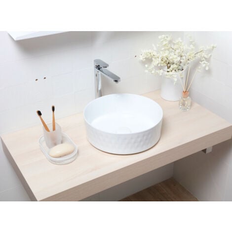 Swiss Aqua Technologies Lavabo sobre encimera Infinitio 36 x 36 x 12 cm sin rebosadero, blanco brillo (SATINF3636)