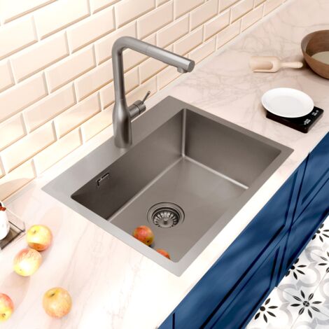 Ceramia Timeless Fregadero de cocina empotrable inox 304, 1 cubeta, 55x45x21 cm, Gun Metal cepillado PVD (TMLKST-5545BGM)