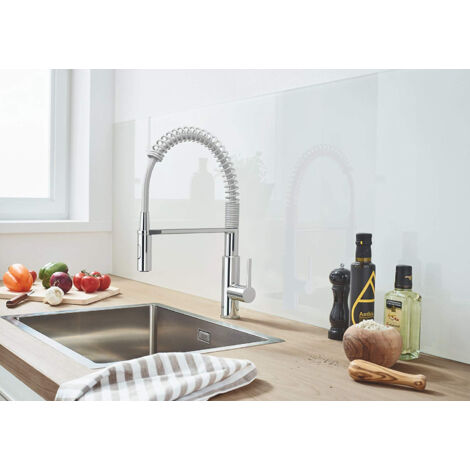 Grohe Get Grifo de cocina semi-pro con muelle y ducha de 2 chorros, Cromo (30361000)