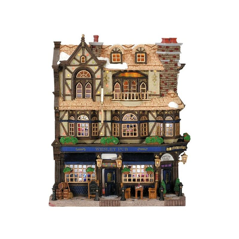 Pueblo De Navidad Lemax - Wesley Pub Con Luces Y Pilas, Ideal Para Coleccionistas Y Decoración Navideña