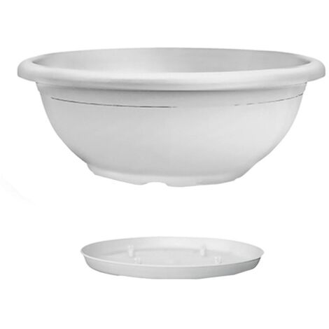 Pot De Fleur Rond Toscane 44 X H.53 Cm Blanc + Soucoupe - Eda