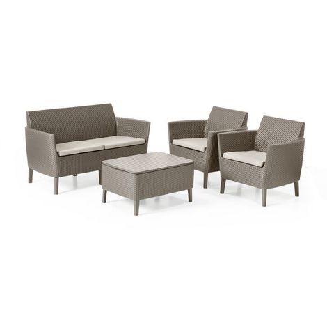 Keter – Ensemble mobilier de jardin 2 places – Canapé et fauteuils en rotin – Table conteneur – Résistant aux intempéries – Design scandinave cappuccino (1/7)