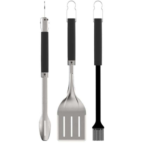 Weber – Kit de 3 ustensiles barbecue – Spatule inox, pince avec verrouillage, pinceau silicone – Prise en main antidérapante – Compatible lave-vaisselle (1/10)