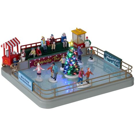 Lemax – Patinoire extérieure avec adaptateur 4,5V – Largeur 31 cm – Pour ambiance festive avec mouvements et lumières – Collection Vail Village
