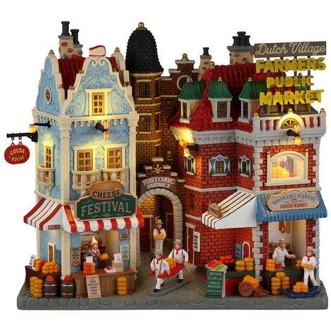 Lemax – Marché fermier Festival du fromage néerlandais – Dimensions 28,4 x 12,4 x 25,8 cm – Matériau résine – Éclairage fonctionnel