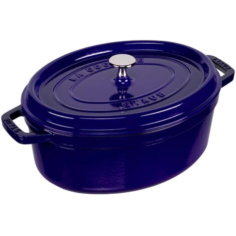 Cocotte ovale 29 cm en fonte bleue – Résistante aux hautes températures – Compatible tous feux – Pour cuisson lente et uniforme – Staub (1/3)