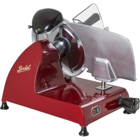 Trancheuse électrique 250mm – Couleur rouge – Transmission par courroie – Épaisseur de coupe 0-14mm – Dimensions 50,5x51,5x42cm – Berkel