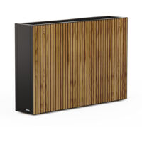 Jardinière haute en métal noir et bois 100x25x80 cm – Design épuré – Fond perforé pour drainage optimal – Pieds réglables pour terrain accidenté – Herstera Garden