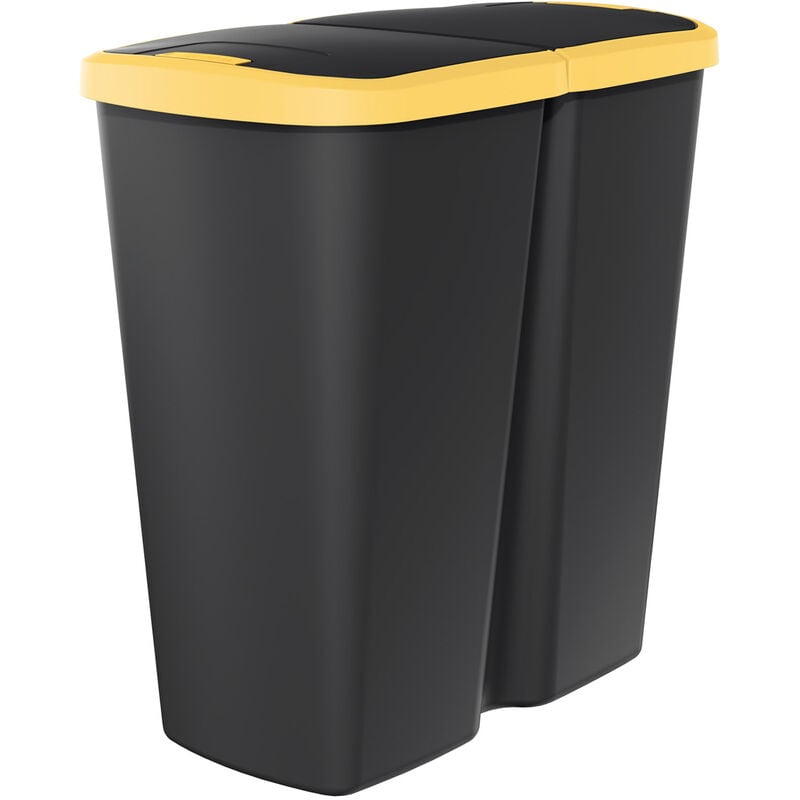 Duo Abfalleimer eckig 45 Liter - schwarz / gelb - Kunststoff Mülleimer mit  2 Deckelöffnungen - Doppel Müllsammler Mülltrenner Mülltonne