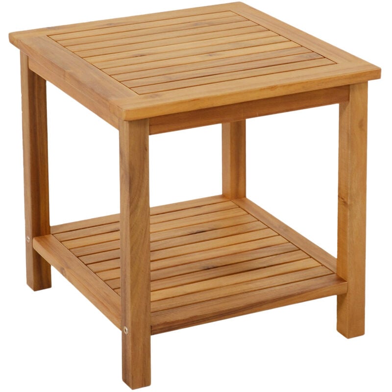 Akazien Beistelltisch IOWA geölt - 45 x 45 cm - Holz Gartentisch mit 2 Ablagen - Couchtisch Bistrotisch Holztisch aus Akazienholz für Balkon Terrasse Garten