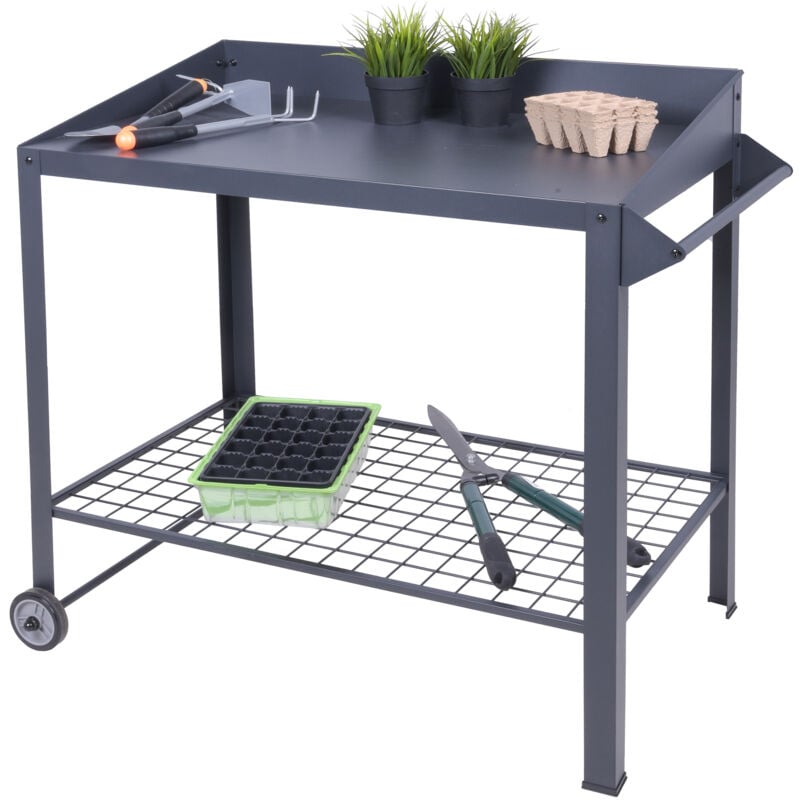 Metall Pflanztisch auf Rollen 90 x 55 cm Gärtnertisch mit