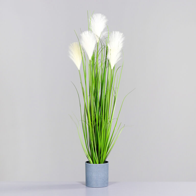 Knstliches Deko Pampasgras im Blumentopf - 89 cm - Gras Arragement  Kunstpflanze mit grauem Topf - Kunst Gras Zimmerpflanze Dekorpflanze  Kunstblumen Pflanze knstlich