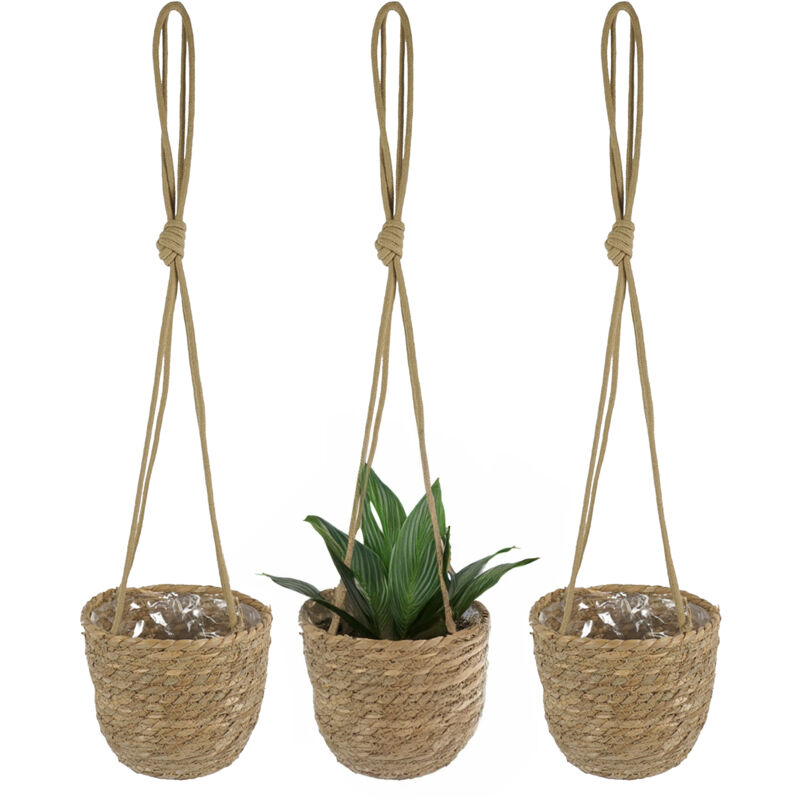 Seegras Blumenampel Ø 19 cm mit Folie 3er Set Geflochtene