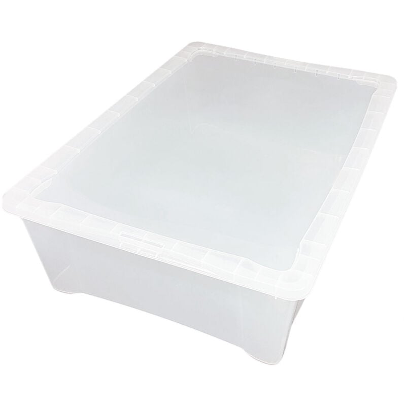 XXL Kunststoff Aufbewahrungsbox transparent - 24 Liter - Universal Klasicht  Box mit Deckel 55 x 39 cm - Unterbettkommode