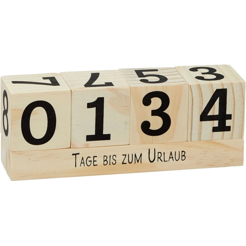 Countdown Holz Würfel - 16 x 6 cm - Tageszähler Kalender mit 8 Sprüchen 