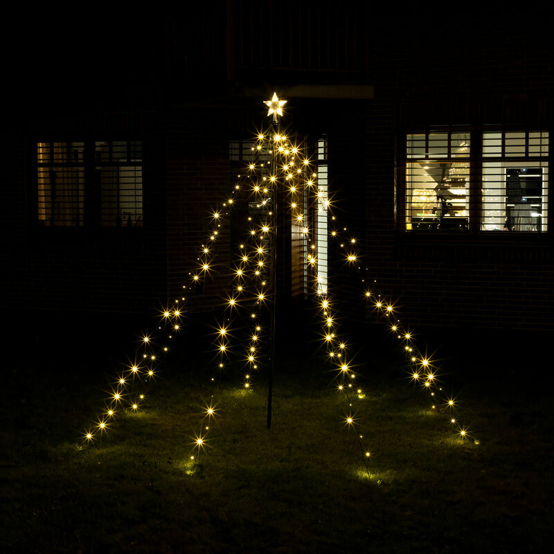 Beleuchtete LED Lichterpyramide in Kegel Form - 1,5 m Höhe / 200 LED in  warmweiß - Deko Baum
