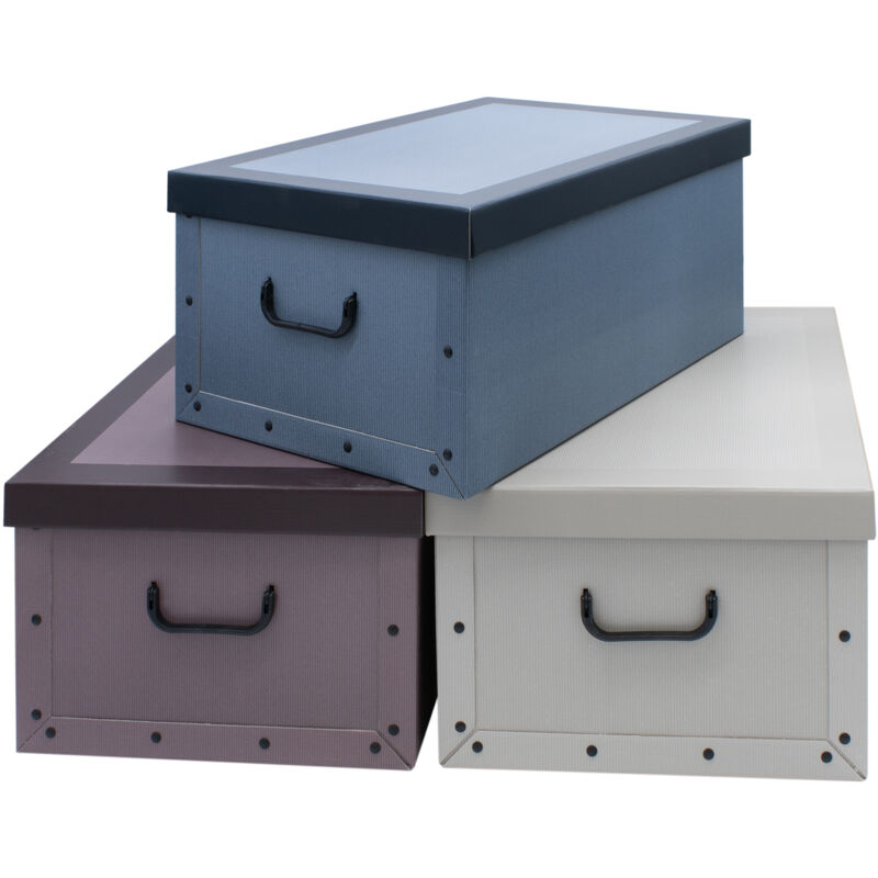 3er Set Aufbewahrungsbox in 3 Farben (Creme, braun, blau) mit jeweils 45  Liter Inhalt - Deko Box