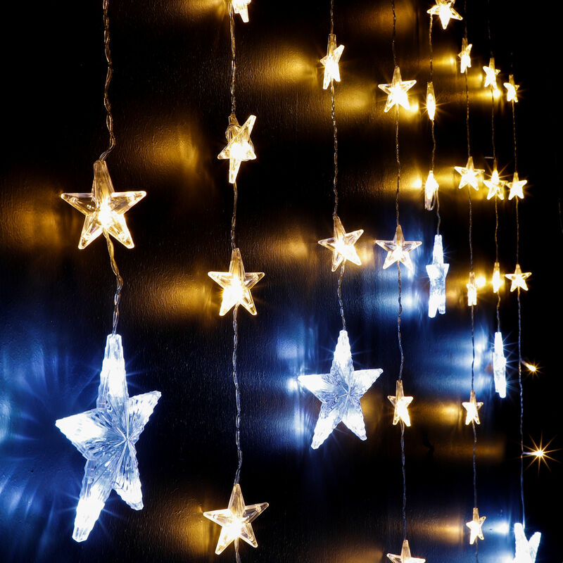 LED Sternen Lichtervorhang - 250 cm - mit 138 warm und kalt weißen LED