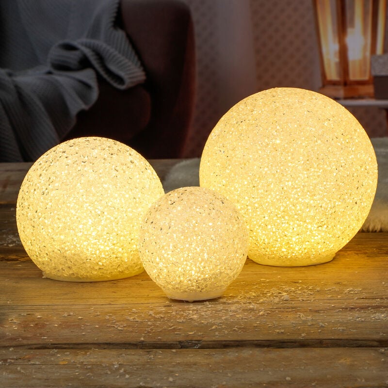 LED Leuchtball warm weiß 3er Set - 8 / 12 / 15 cm - Leuchtkugel Lichterball  Kugelleuchte in Perlen Optik