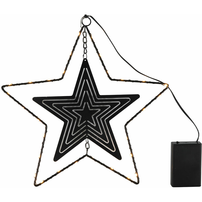 LED Metallstern schwarz zum Hängen mit Timer - 30 cm - Deko Stern warm weiß  beleuchtet