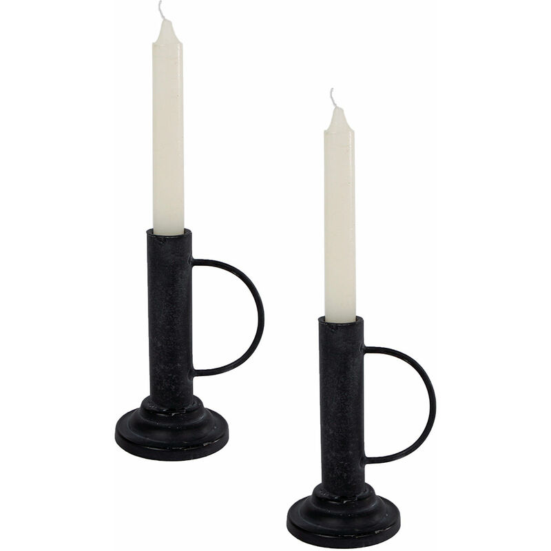 Eleganter Deko Kerzenhalter ca. 15 cm im 2er Set aus Metall in schwarz mit  Griff - für