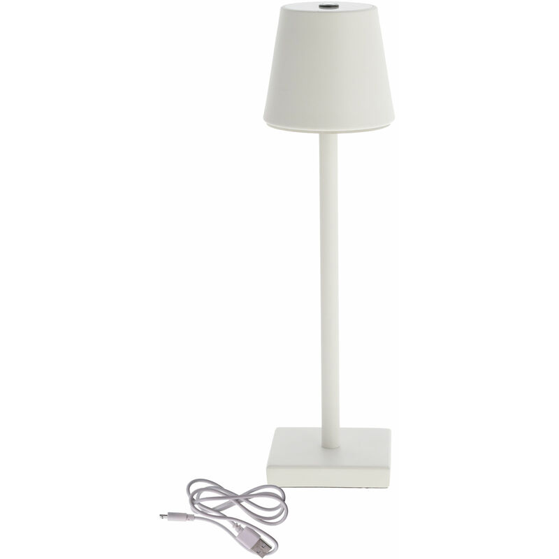 Metall LED Akku Tischleuchte für Außen warm weiß 38 x 12 cm - weiß - Outdoor Touch Leuchte Nachttischlampe Schreibtischlampe Deko Lampe