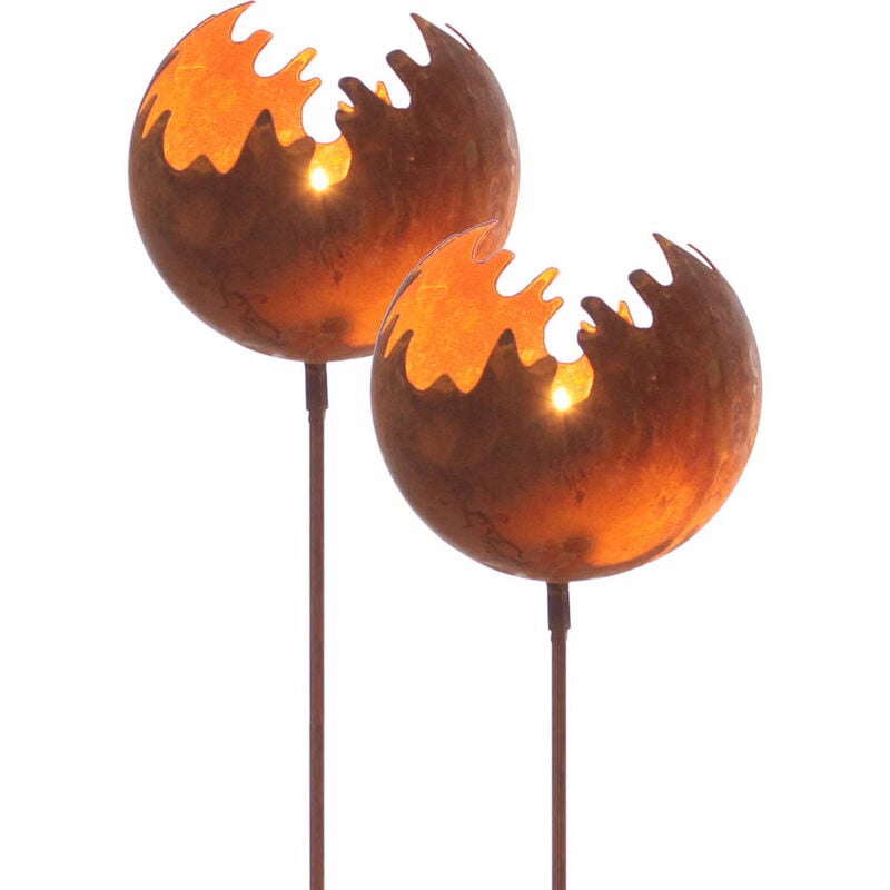 Metall Gartenstecker Naturrost Feuerball 2er Set / groß Rost